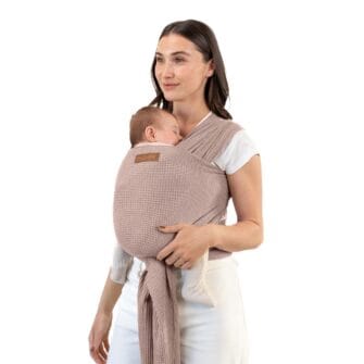 Mother wearing Moby Waffle Knit Baby Wrap - Sandstone