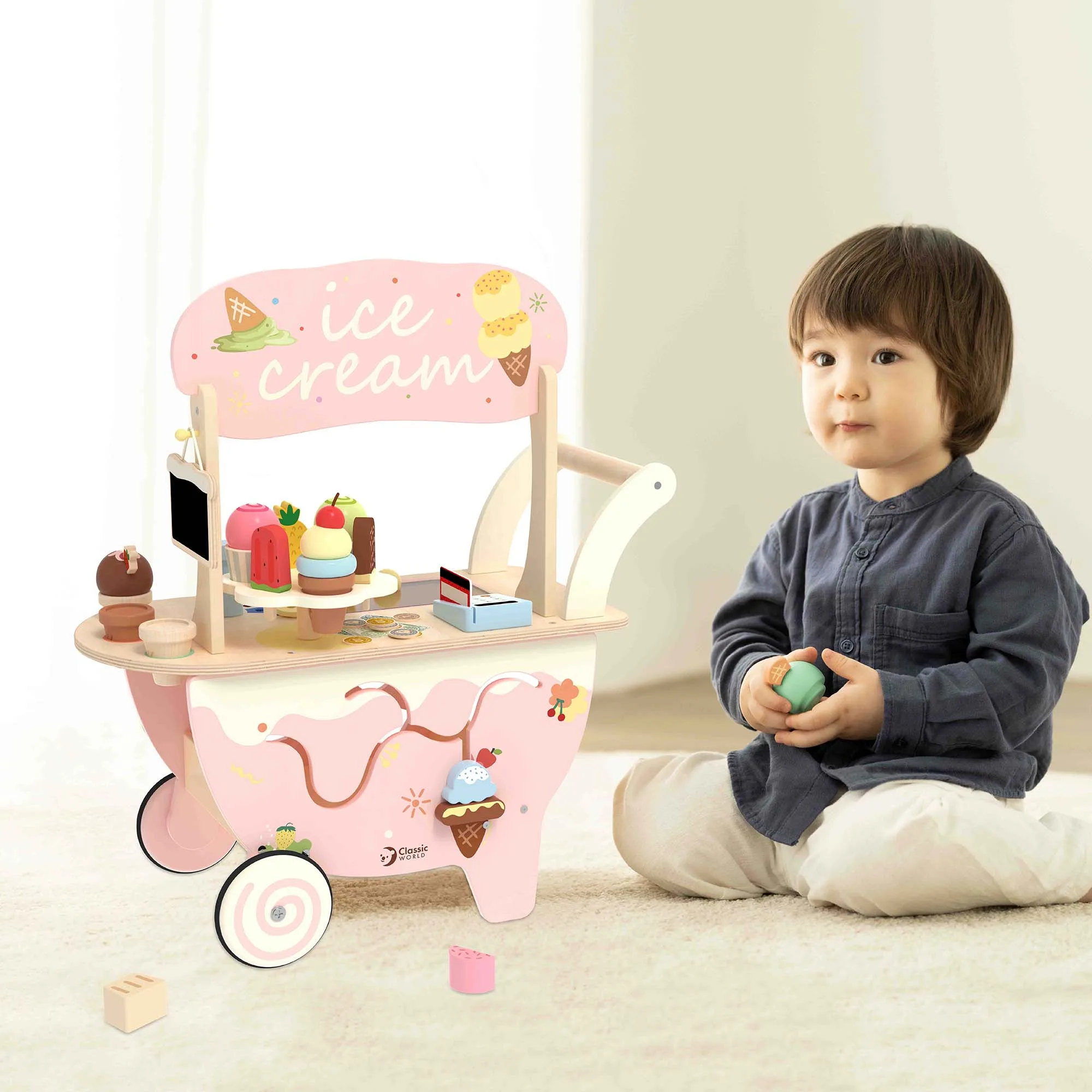 Boy playing with the Classic World Ice Cream Cart