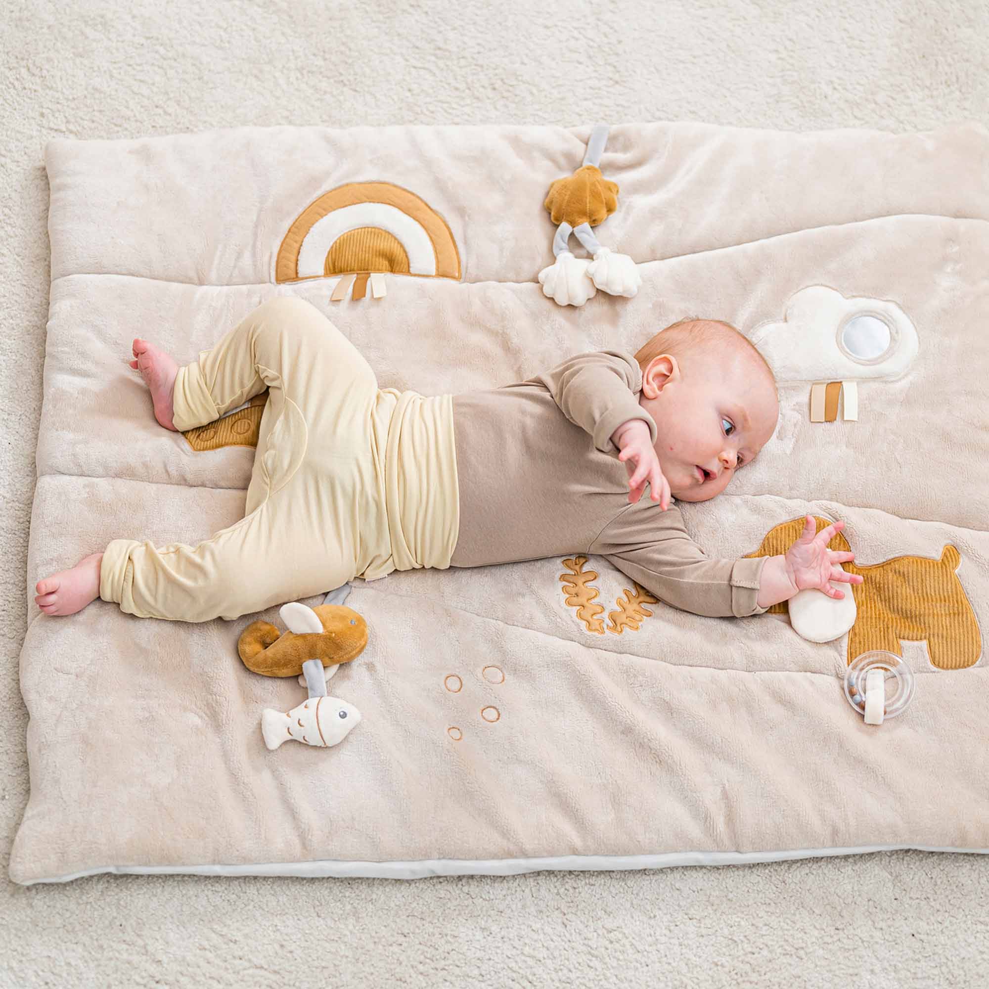 Baby playing on the Nattou Activity Mat