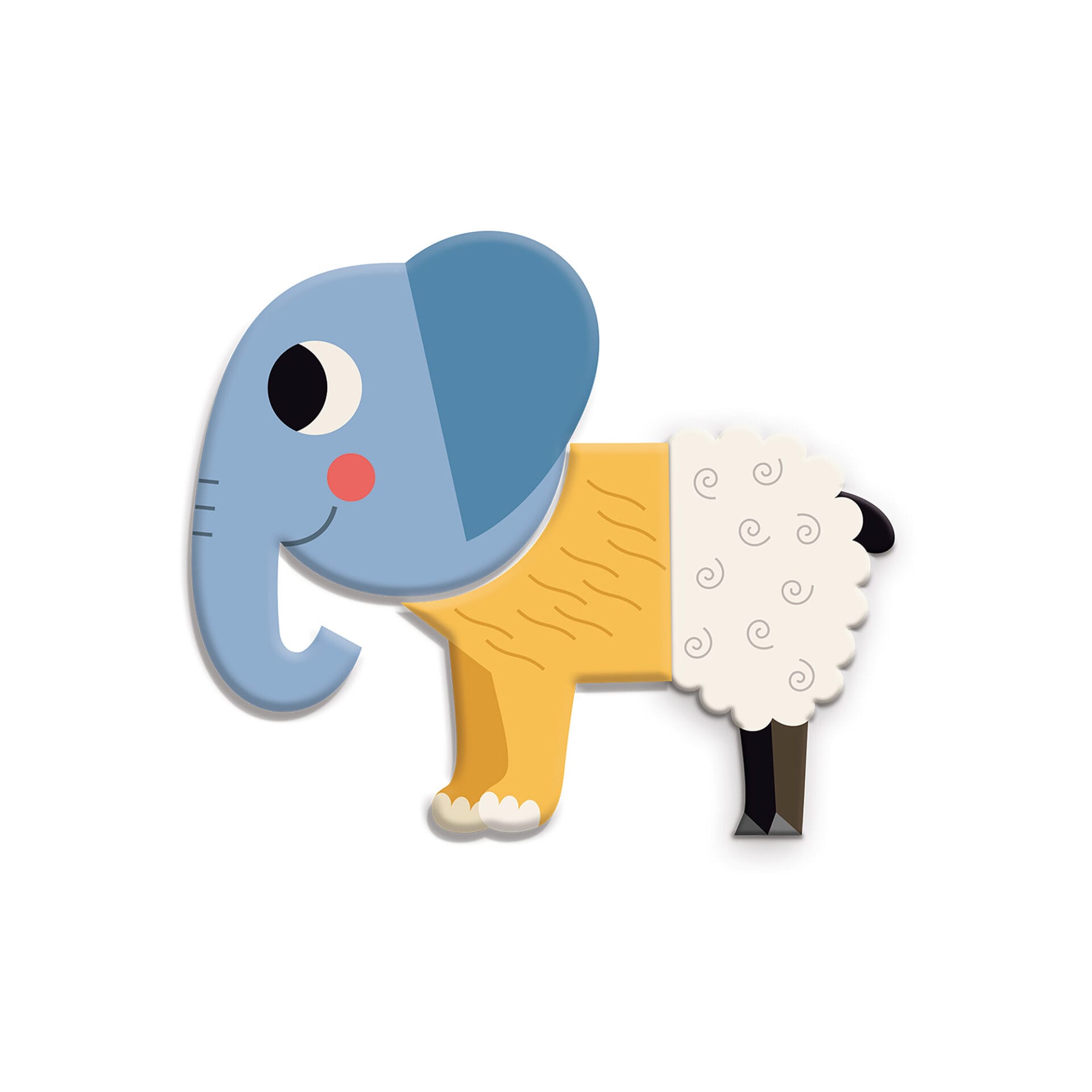 a magnet made up of an elephants head, a lions body and a sheep's tail