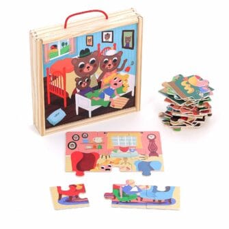 One of the puzzles being put together out of the box