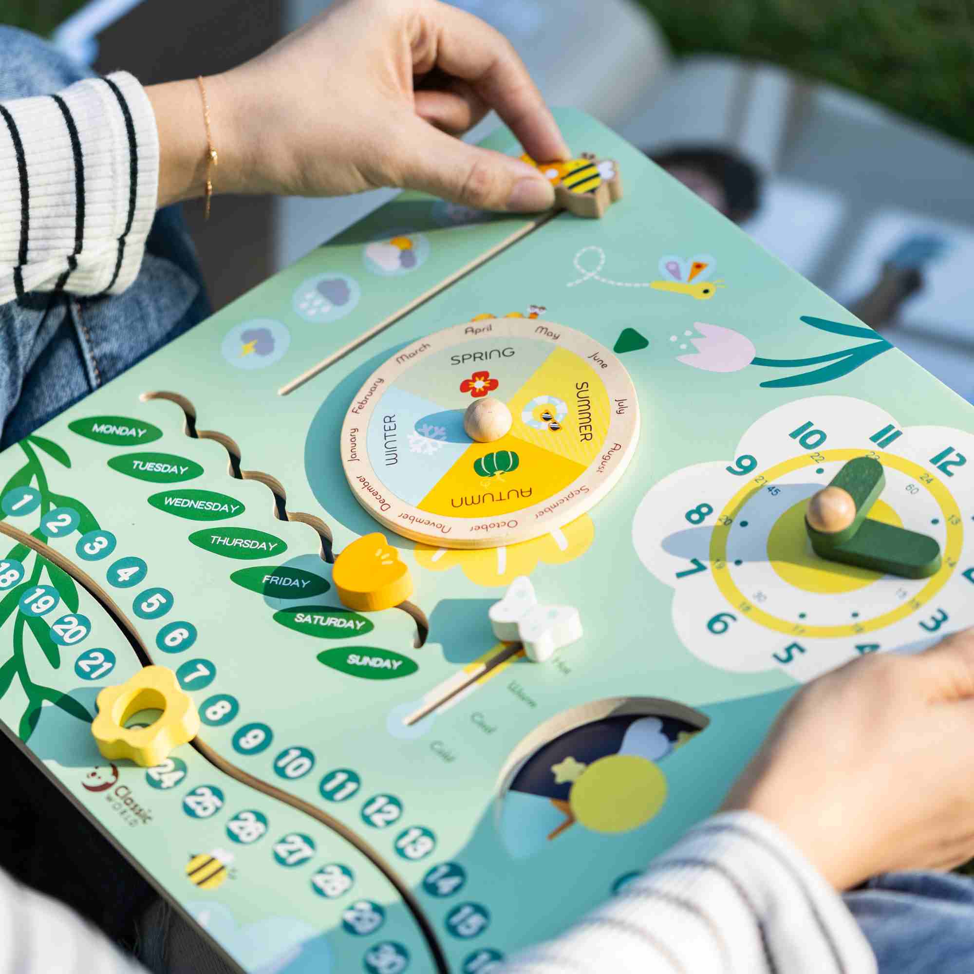 Child playing with the Classic World Vintage Calendar