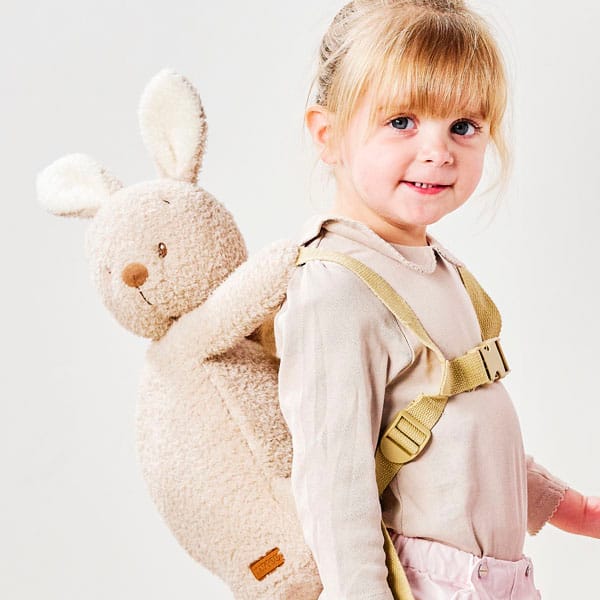 Child wearing the Bunny Backpack