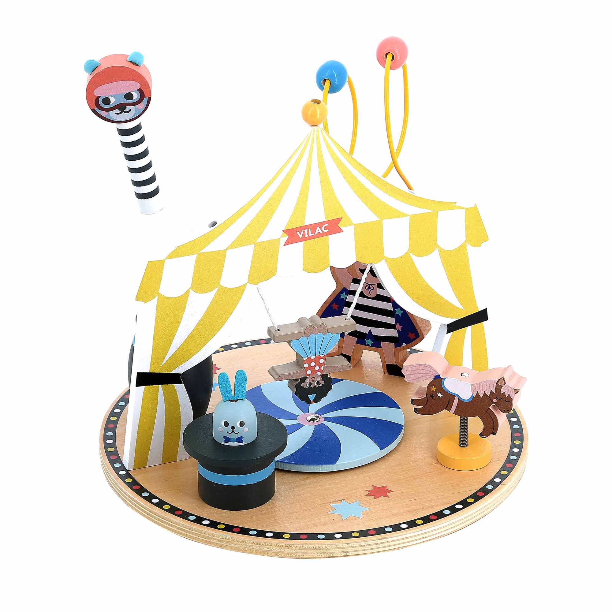 Vilac Wooden Circus - yellow tent side with rabbit popping up