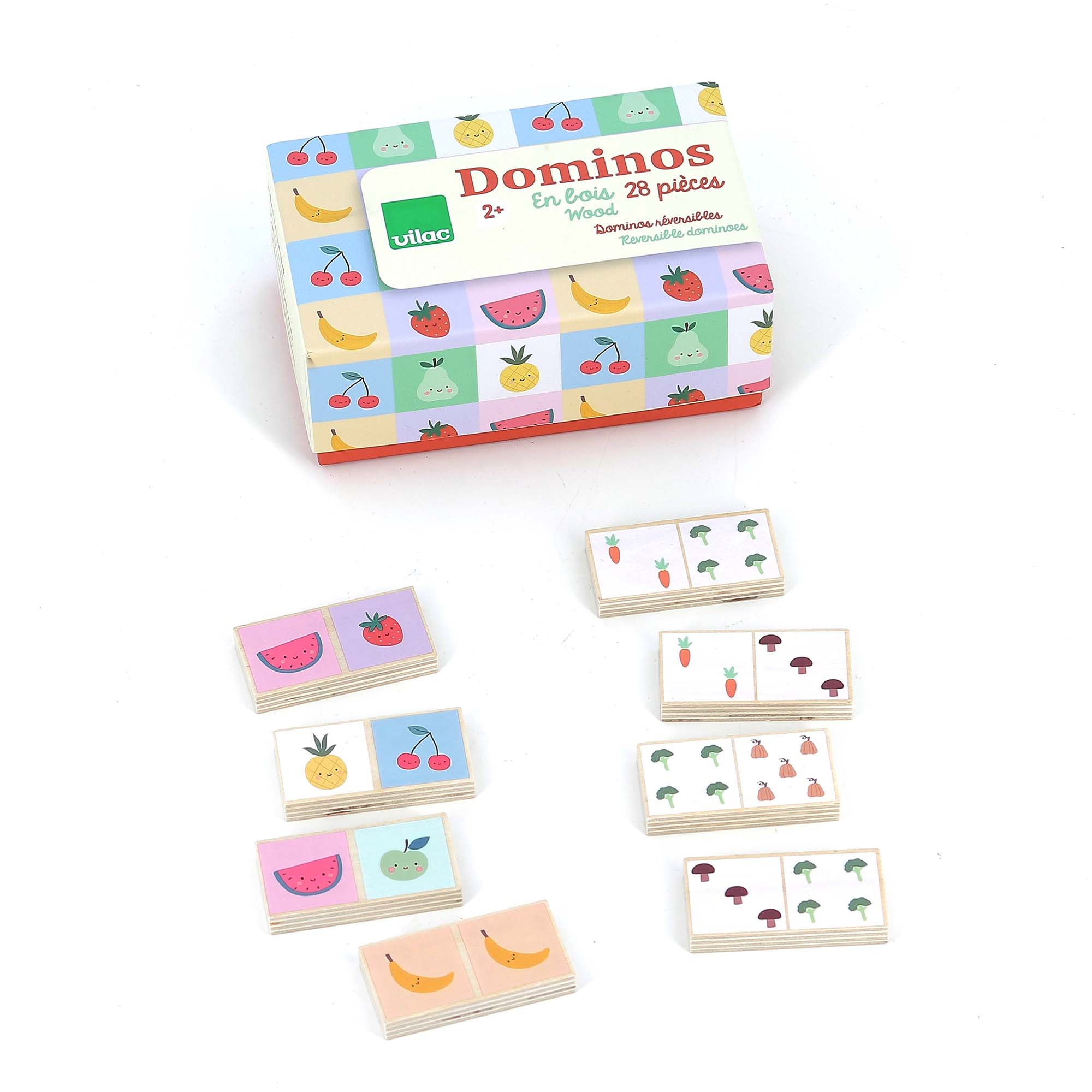 Vilac Fruit & Vegetables Reversible Wooden Dominoes with their box