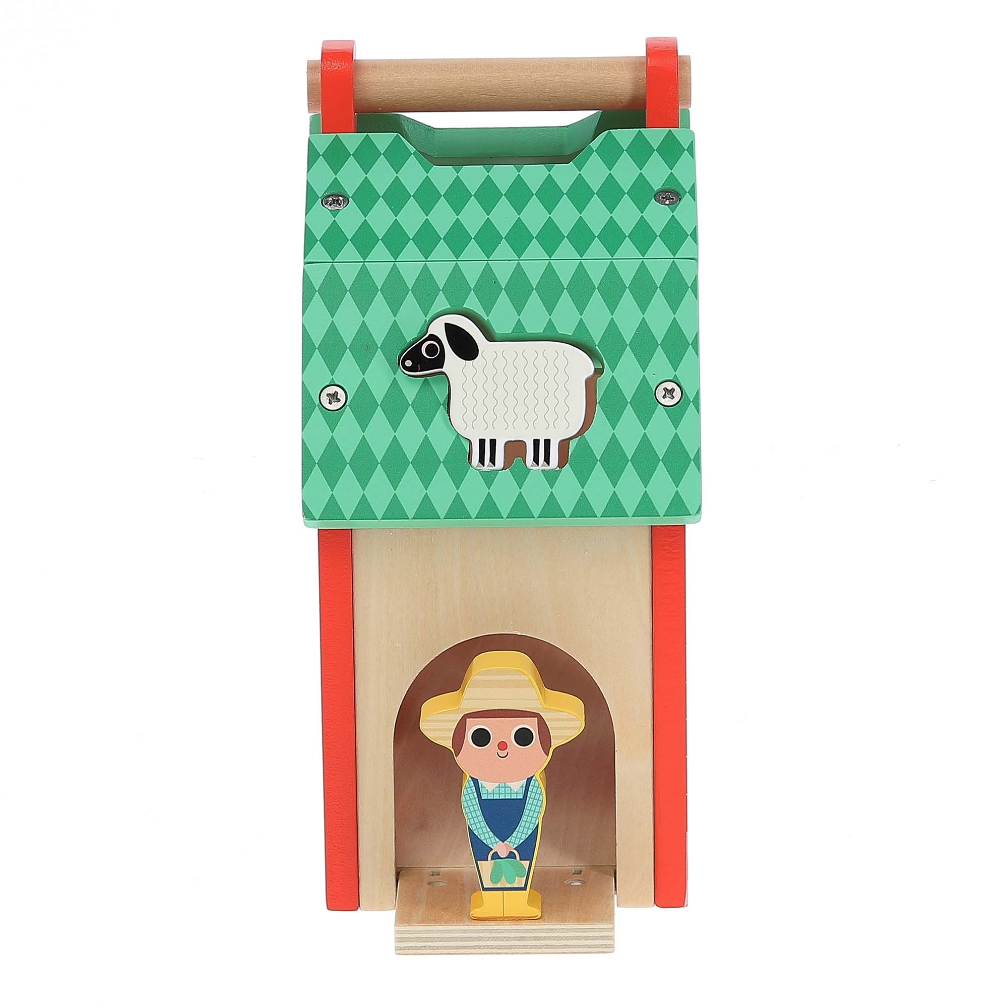 Vilac Farm Shape Sorter side view with farmer