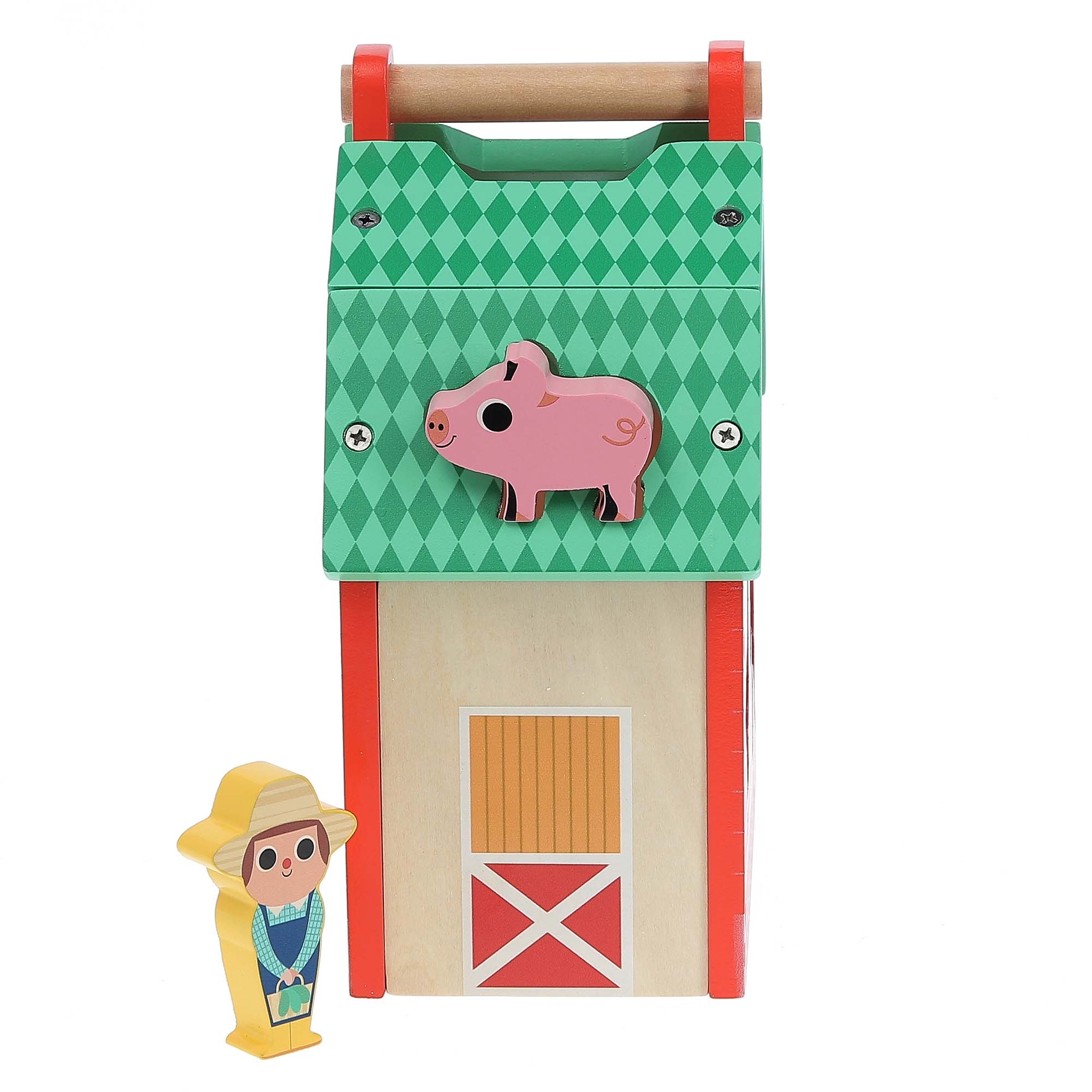 Vilac Farm Shape Sorter side view with farmer