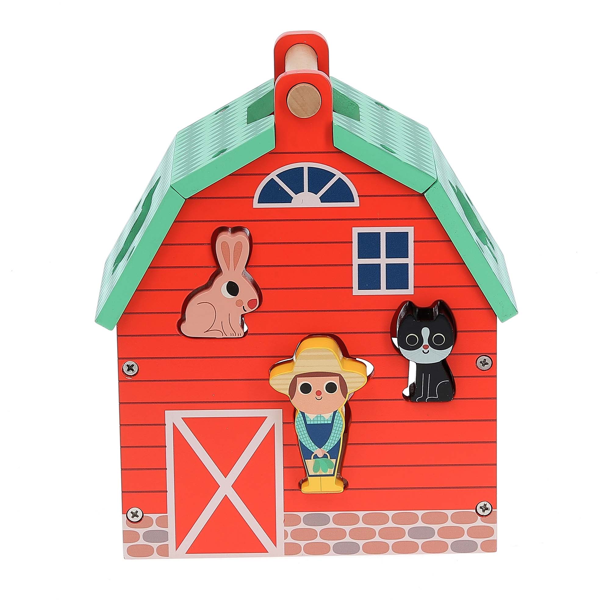 Vilac Farm Shape Sorter with pieces in the holes