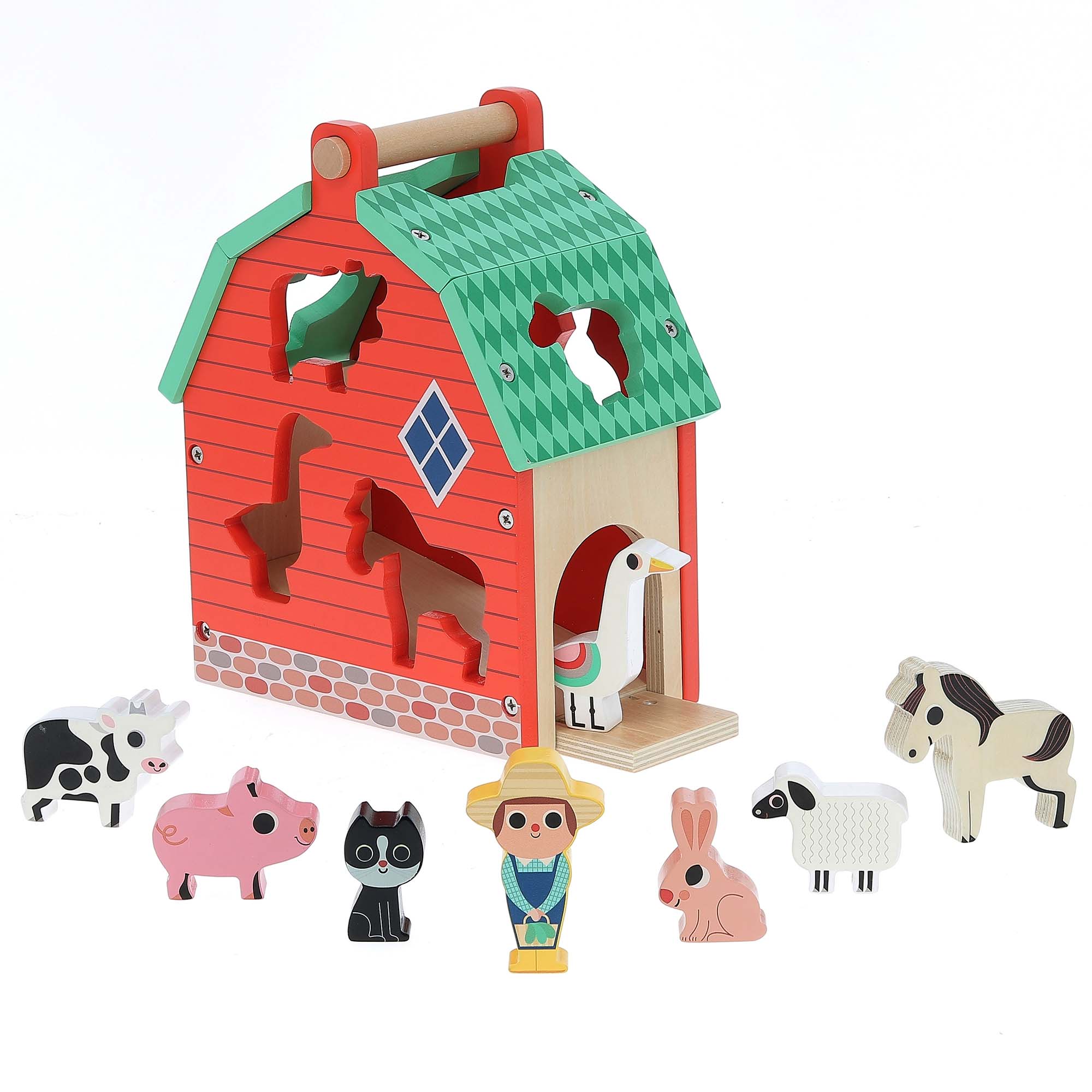 Vilac Farm Shape Sorter with pieces surroinding it