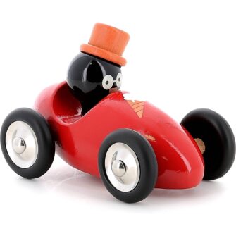 penguin red wooden racing car toy